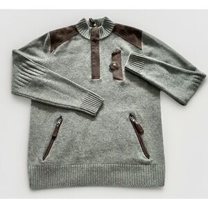 Alps & Meters Men's High West Guide  Sweater Gray Merino Wool Corduroy 1/4 Zip L